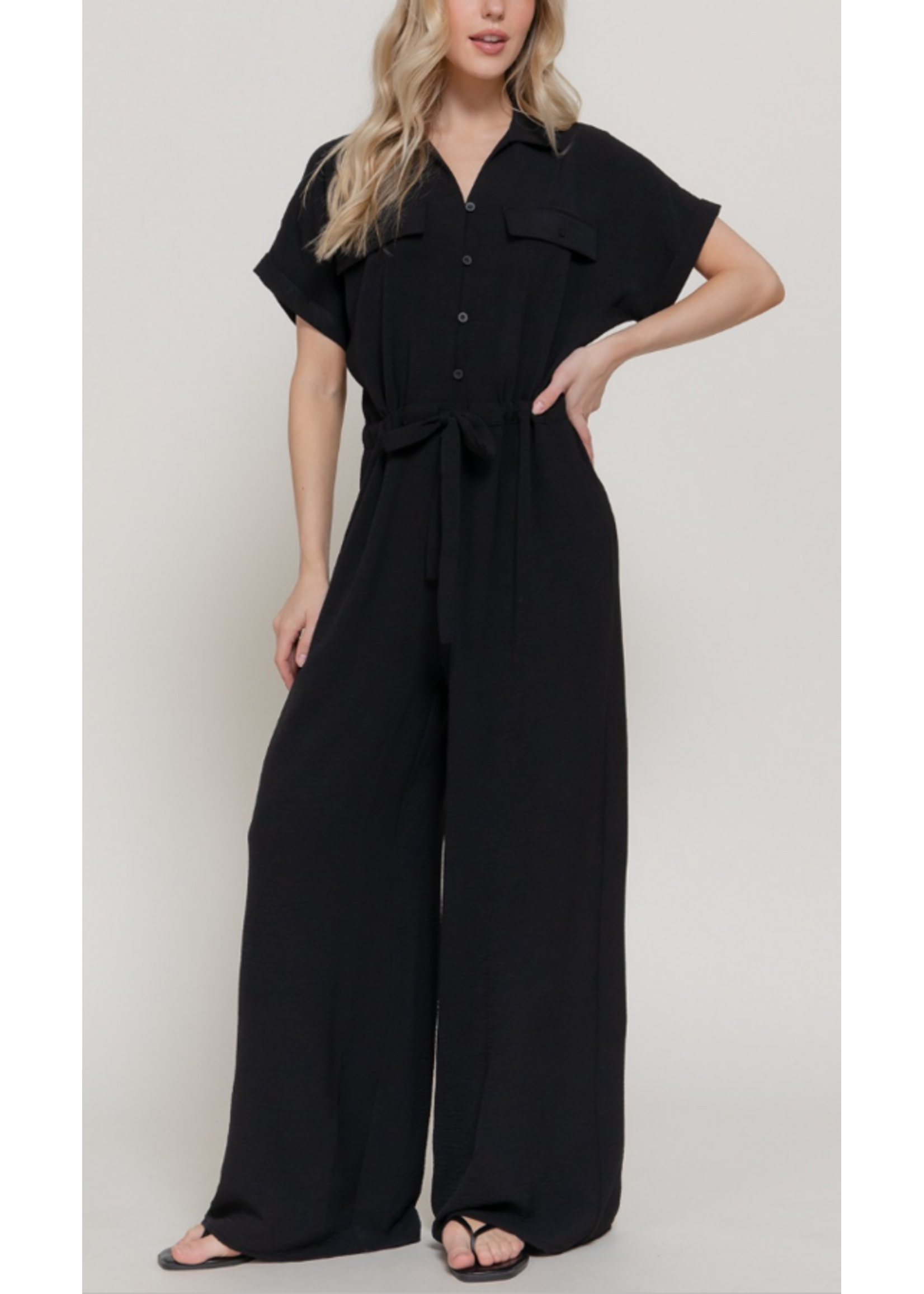ABP14990 - SHORT SLEEE LAPEL COLLAR JUMPSUIT