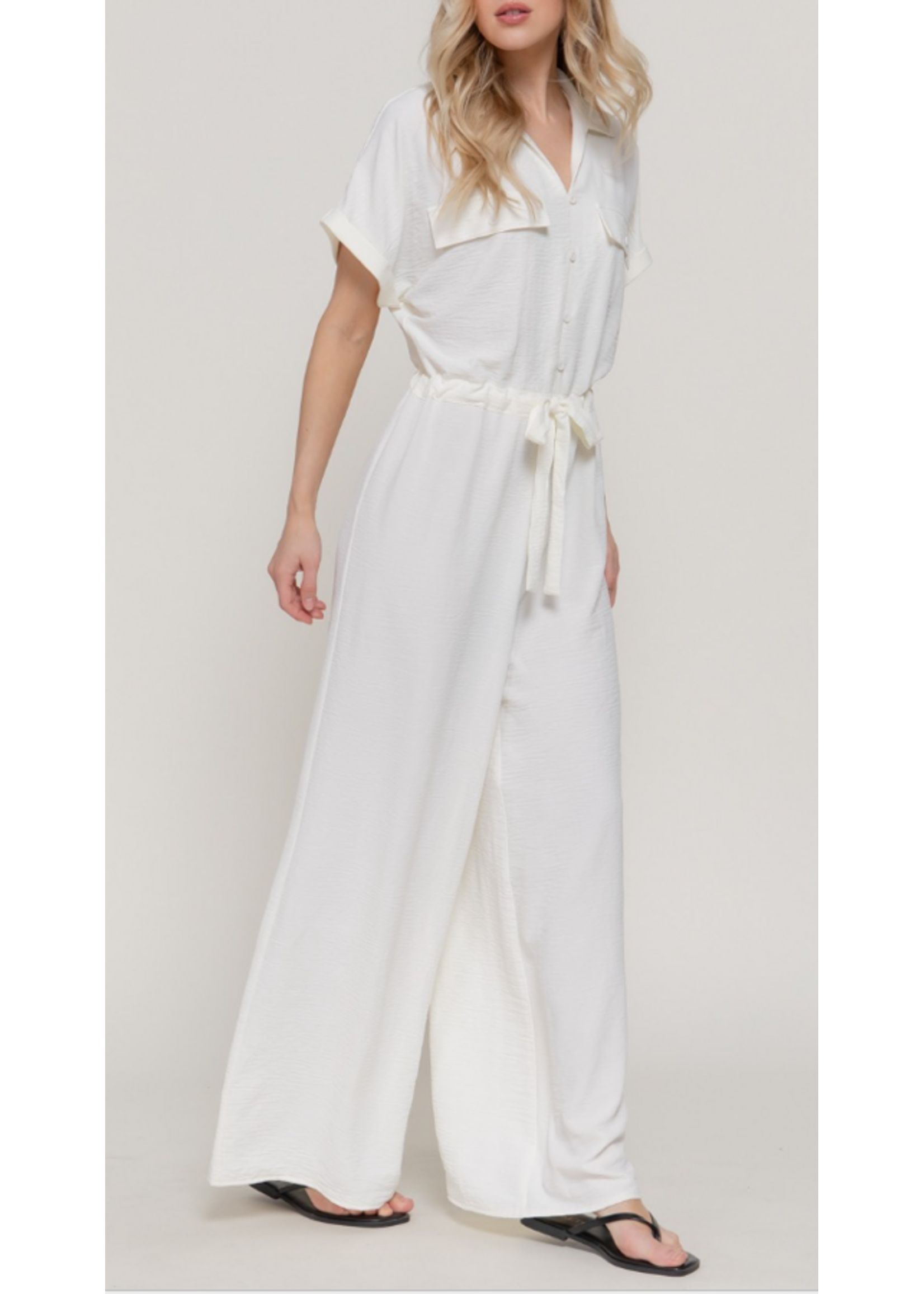 ABP14990 - SHORT SLEEE LAPEL COLLAR JUMPSUIT