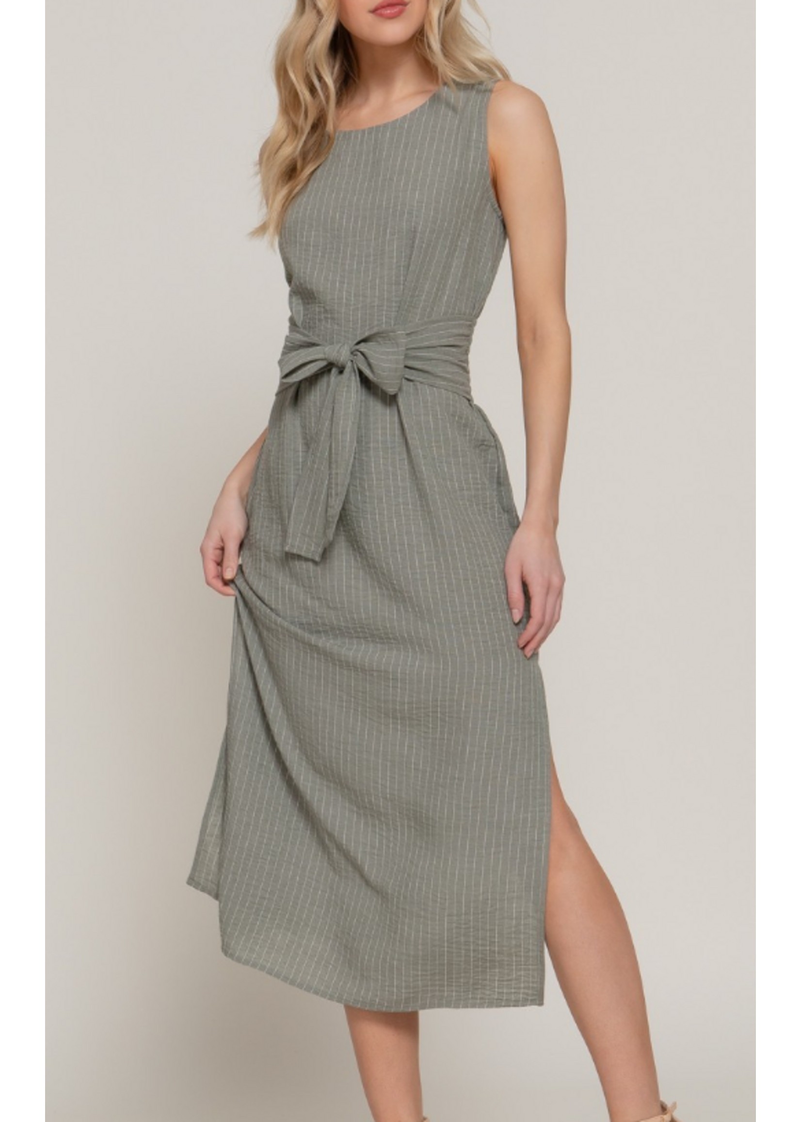 APD14304 -Sleeveless StripeD Linen Midi Dress