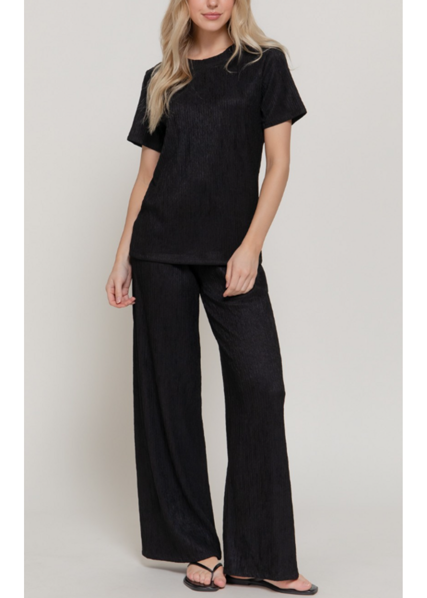AB14970 - 2 PC SHORT SLEEVE & WIDE LEG CRINKLE PANT SET