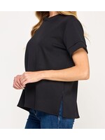 2HT4101M - SCUBA KNIT SHORT SLEEVE ROUND NECK SIDE SLIT TOP