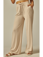 LPEVE01 - STRETCHY RIBBED DRAWSTRING WIDE LEG PANT
