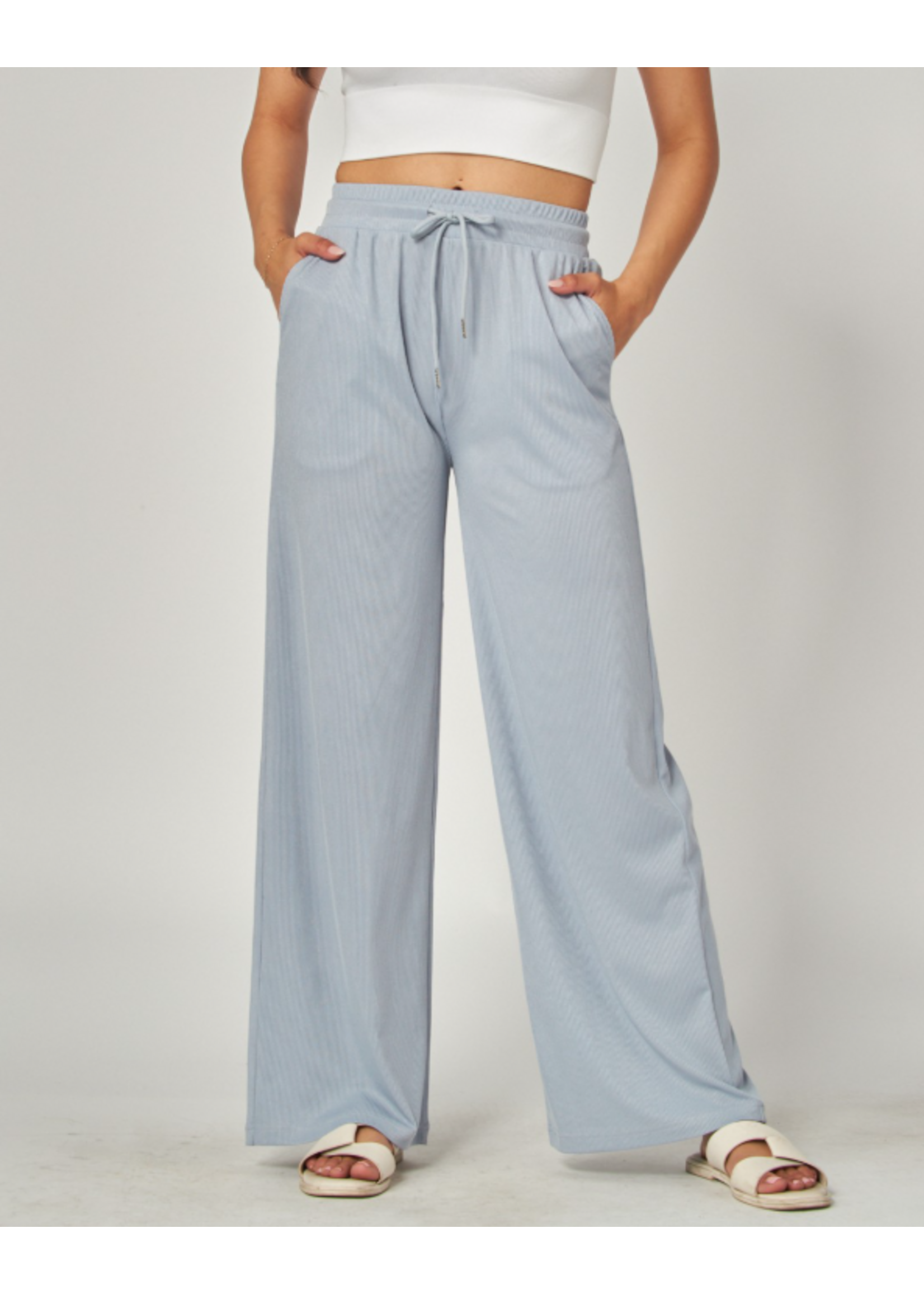 LPEVE01 - STRETCHY RIBBED DRAWSTRING WIDE LEG PANT