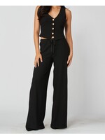 LPIRENE01S - WAFFLE KNIT 2PC SET / TAILORED VEST W/WIDE LEG PANTS