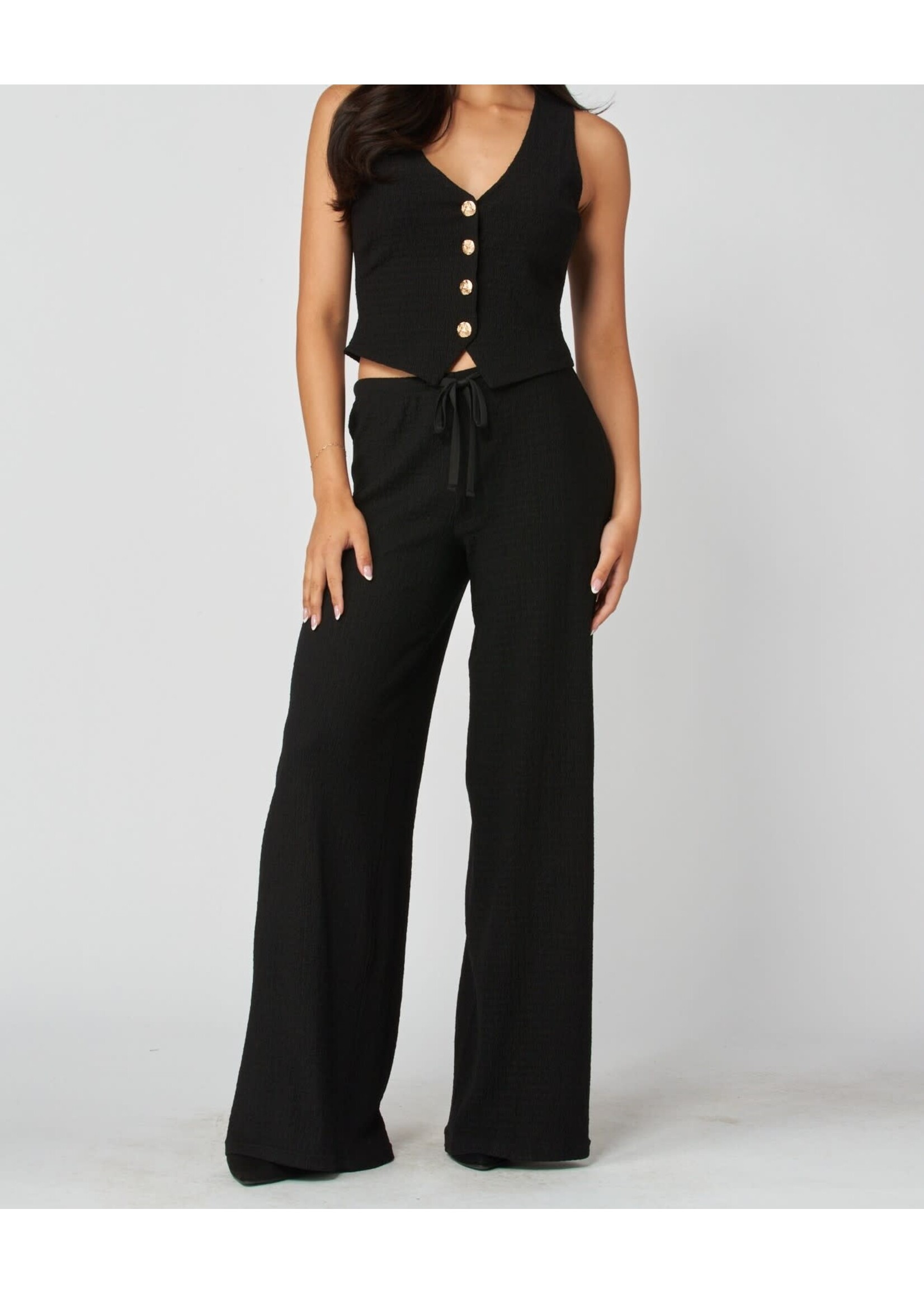 LPIRENE01S - WAFFLE KNIT 2PC SET / TAILORED VEST W/WIDE LEG PANTS