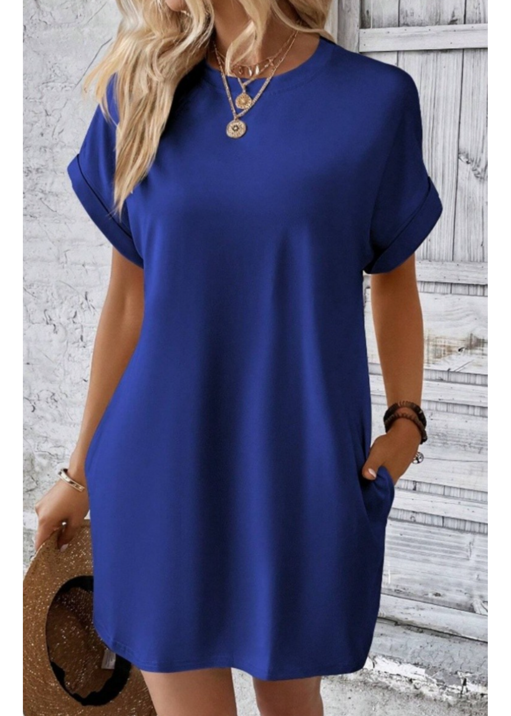 AWJTM0161 - Casual Solid Color T-shirt Dress With Pockets