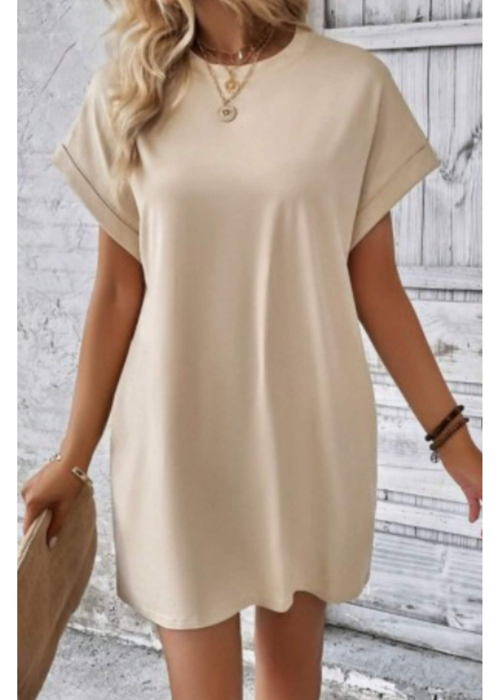 AWJTM0161 - Casual Solid Color T-shirt Dress With Pockets