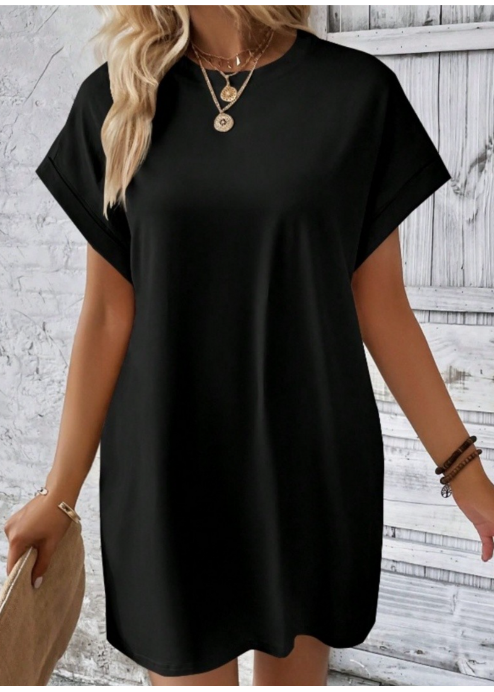 AWJTM0161 - Casual Solid Color T-shirt Dress With Pockets