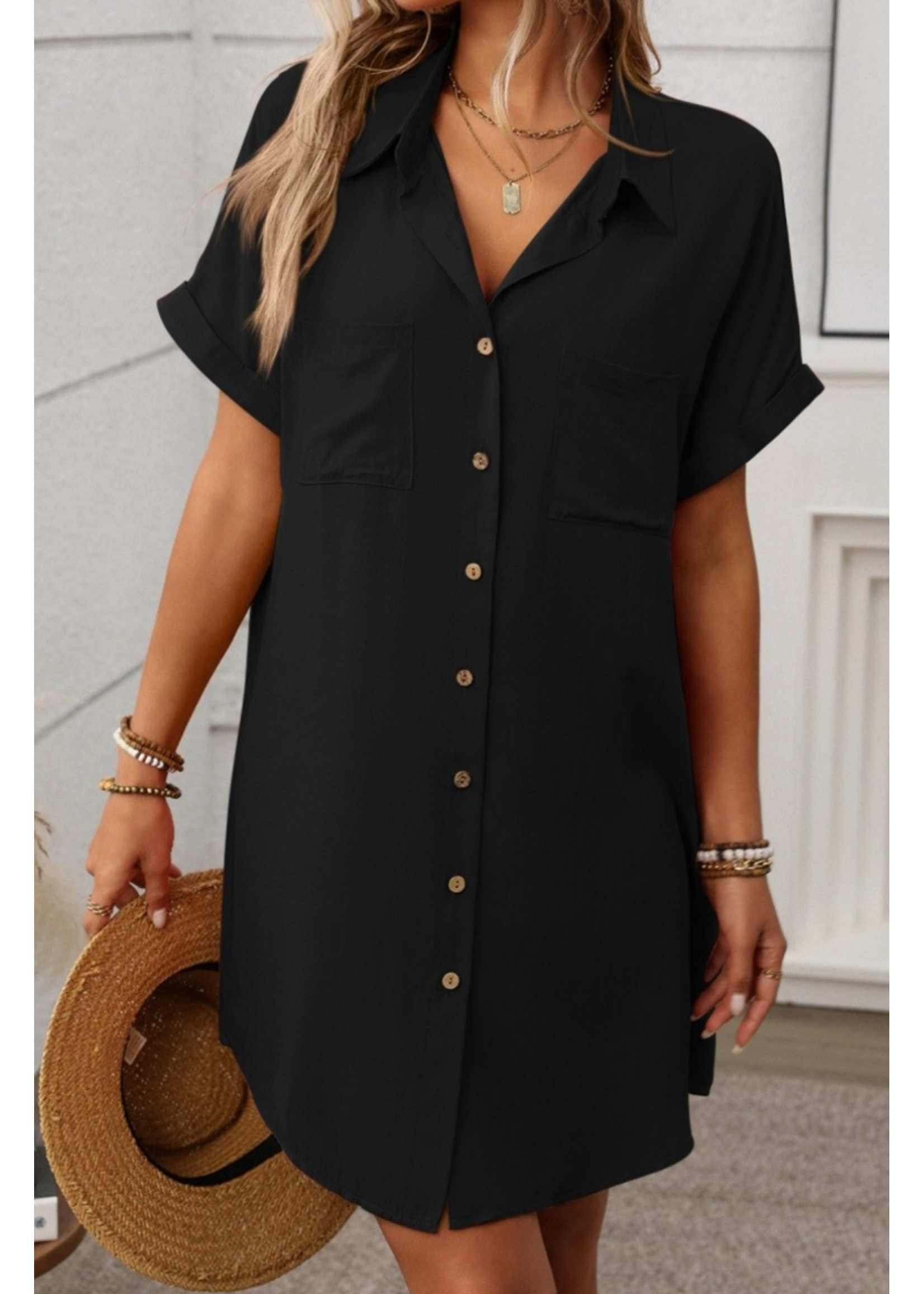AWMD2520 - SOLID  BUTTON DOWN SHIRT DRESS