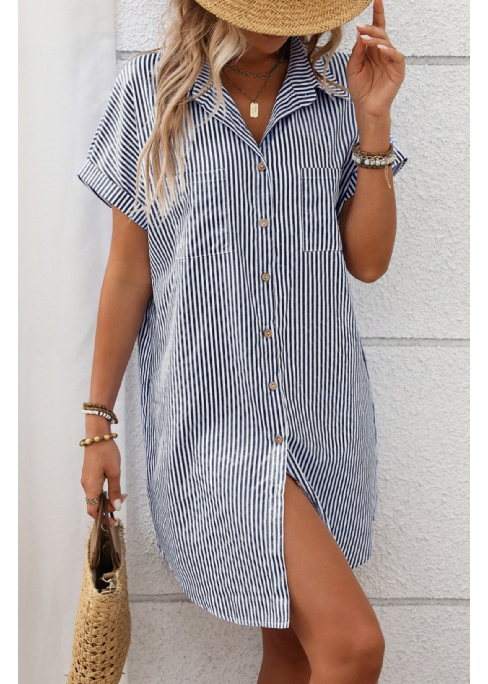 AWMD2520 - SOLID  BUTTON DOWN SHIRT DRESS