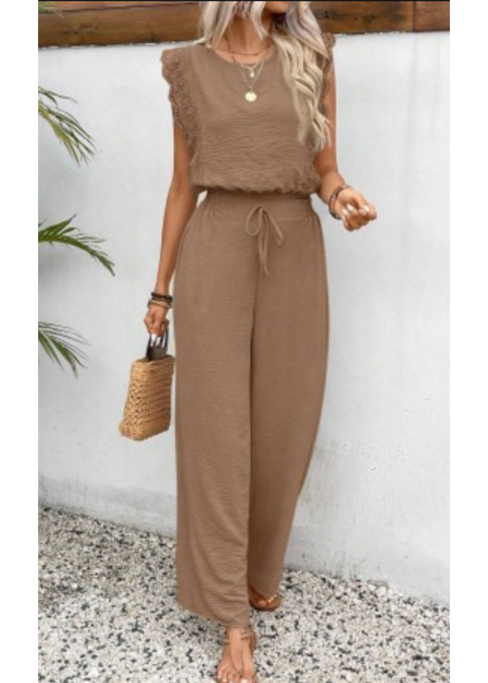 AWAXR539 - TEXTURED 2PC  SLEEVELESS WIDE LEG  PANT SET
