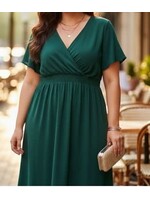 TMWD9313X - PLUS AIRFLOW SURPLICE FLUTTER SLEEVE MIDI DRESS