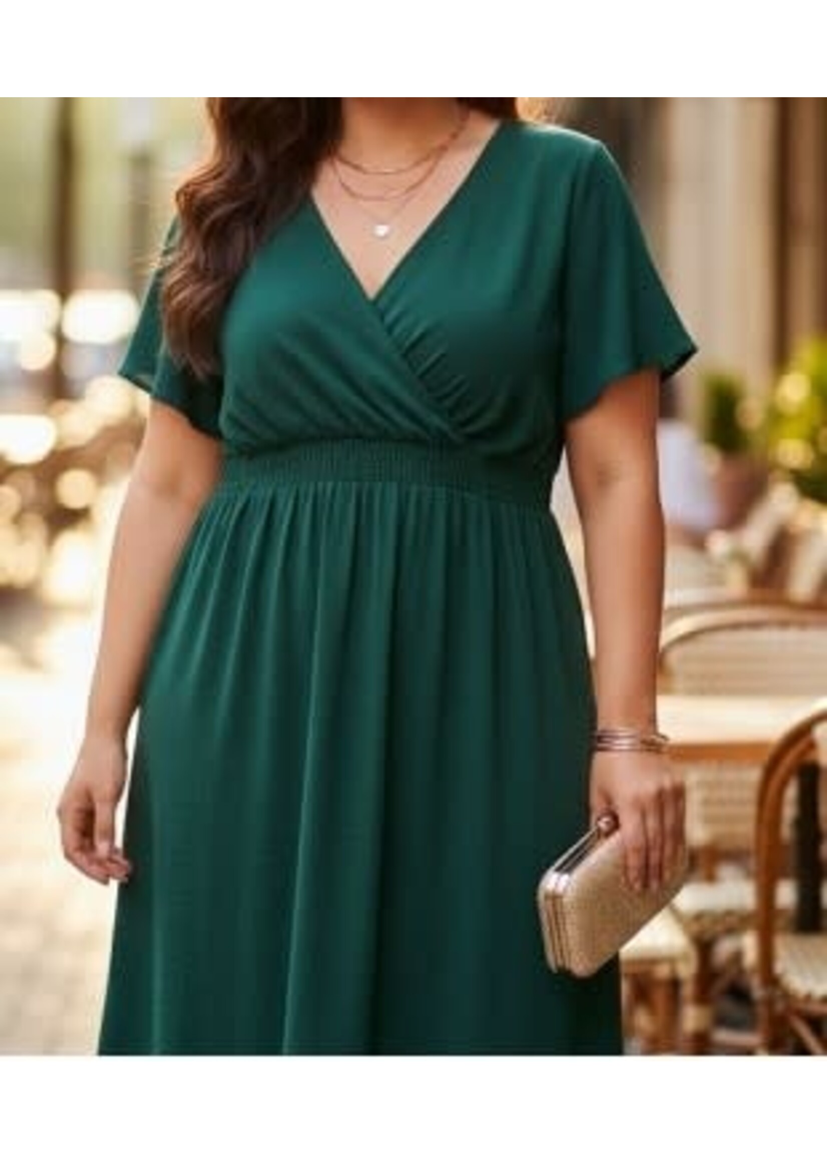 TMWD9313X - PLUS AIRFLOW SURPLICE FLUTTER SLEEVE MIDI DRESS