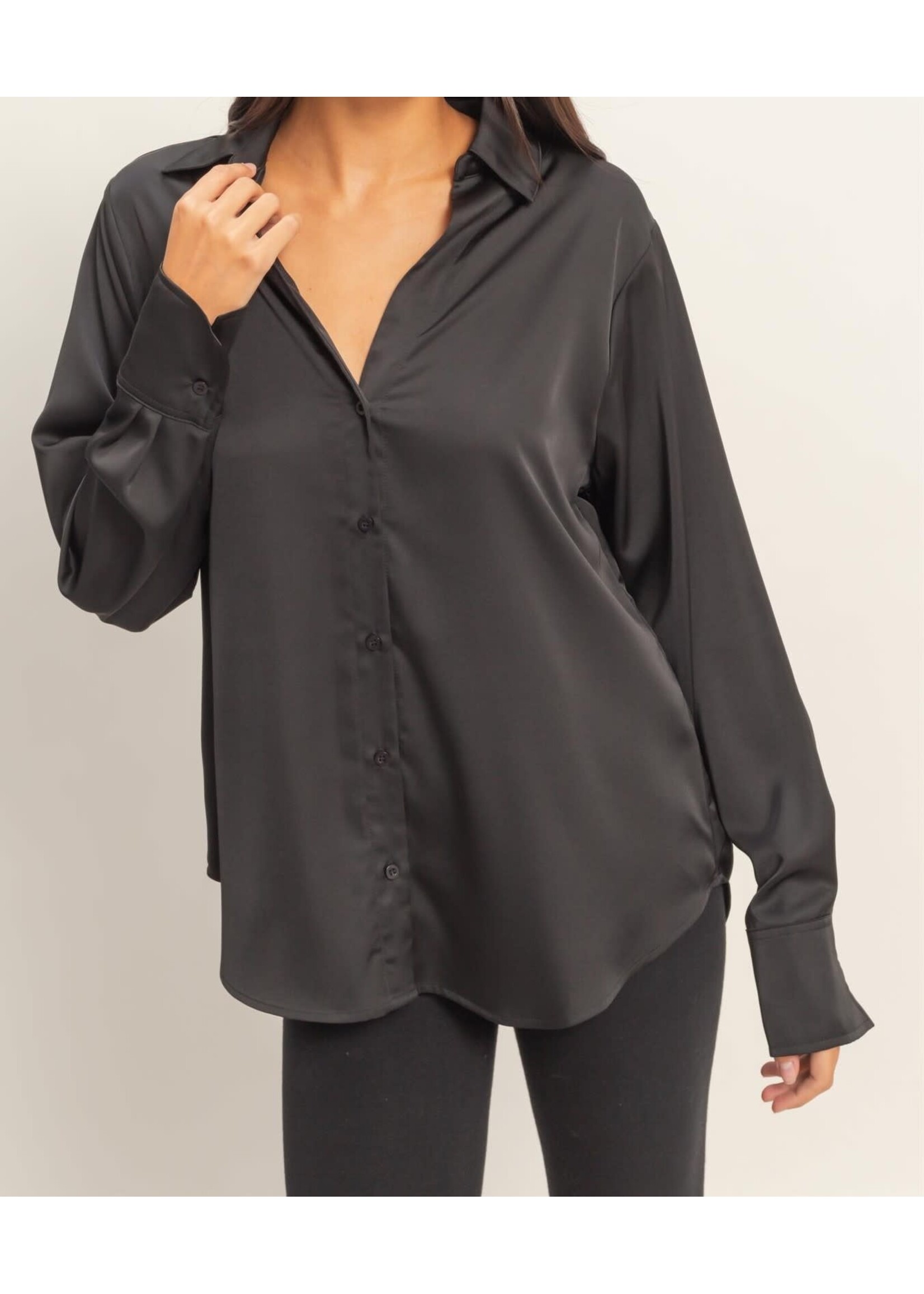 HFDZ26A278 - SATIN CLASSIC COLLAR BUTTON UP TOP