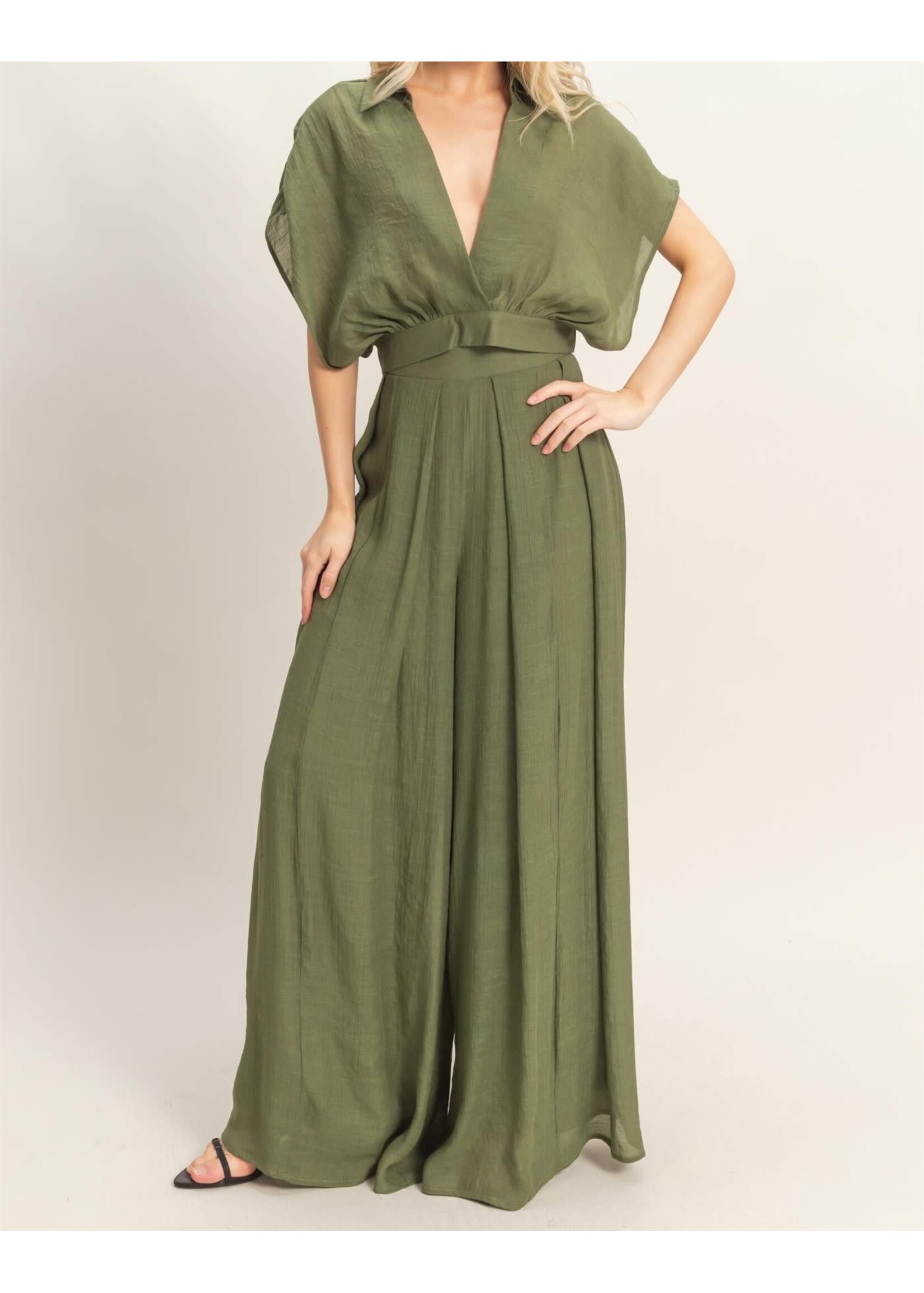 HFHF26C286 SET - COLLARED WRAP TOP & WIDE LEG PANTS