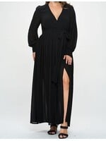 TPITD5445 - PLUS CHIFFON LONG SLEEVE MAXI DRESS W/FRONT SLITS