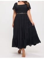TPITD6621 - PLUS FLUTTER SLEEVE TIERED MAXI DRESS W/BELT