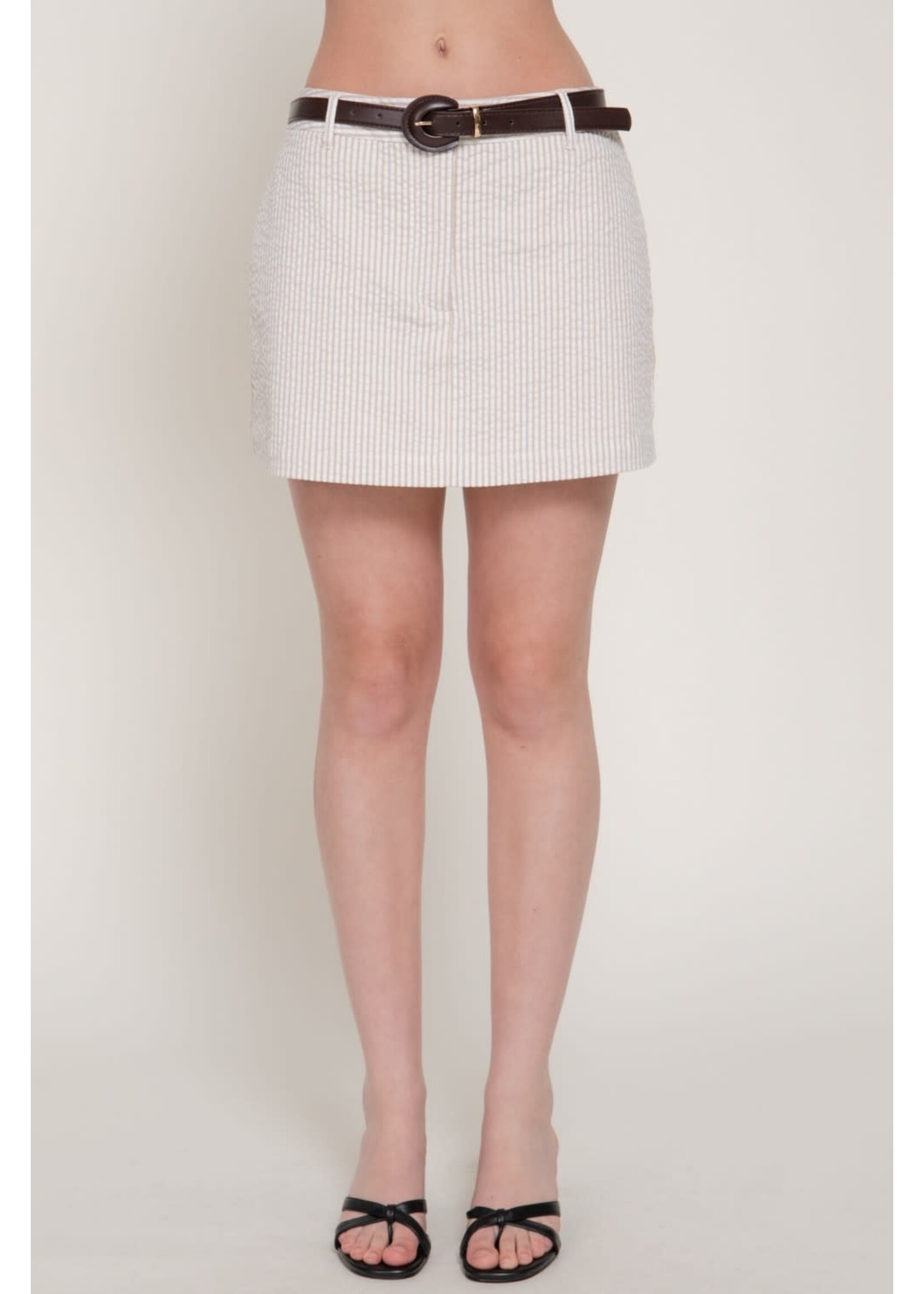 ACP15379 - BELTED STRIPED WOVEN SKORT