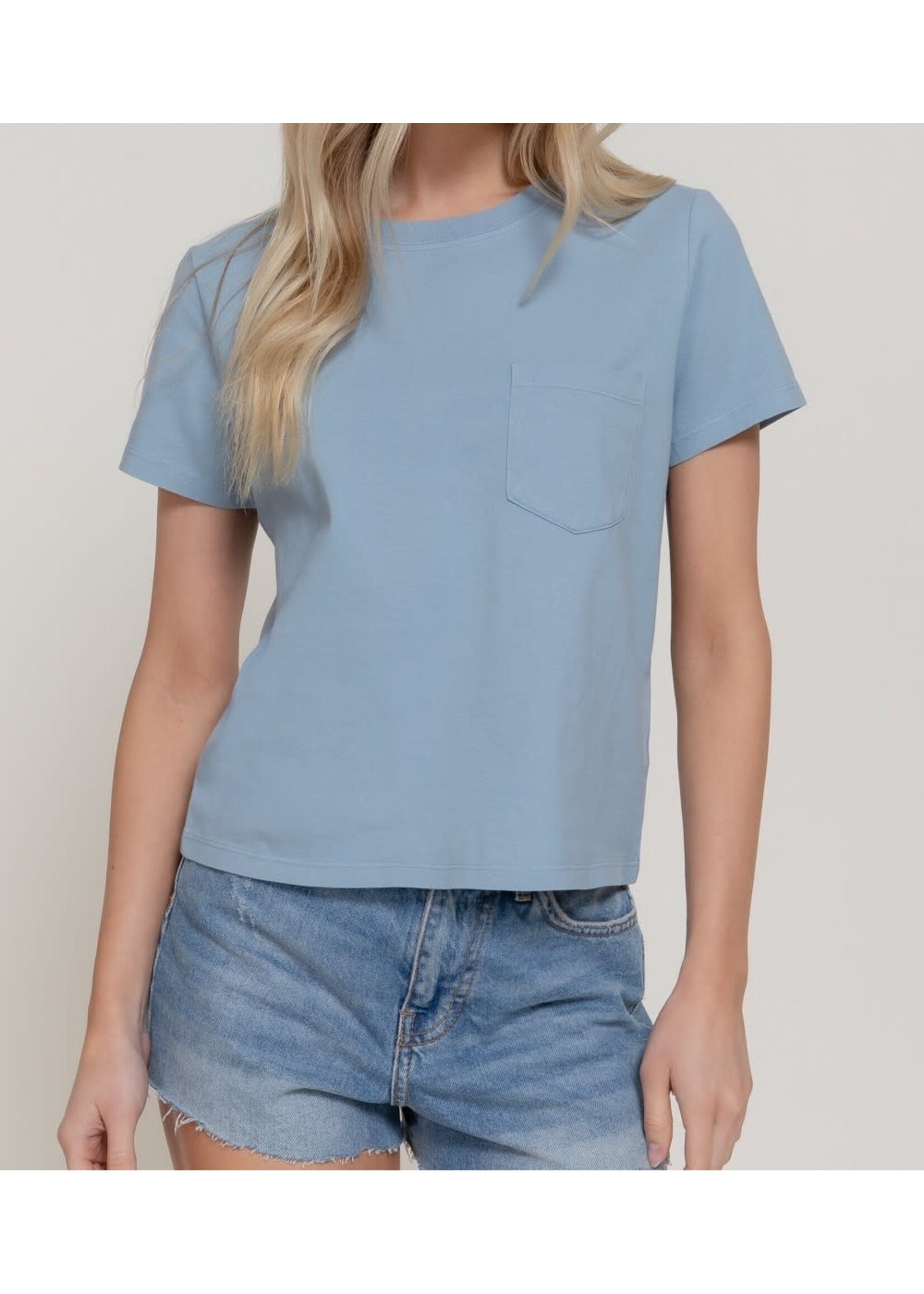 ACT13973 - SHORT SLEEVE ROUND NECK GARMENT DYE KNIT TOP
