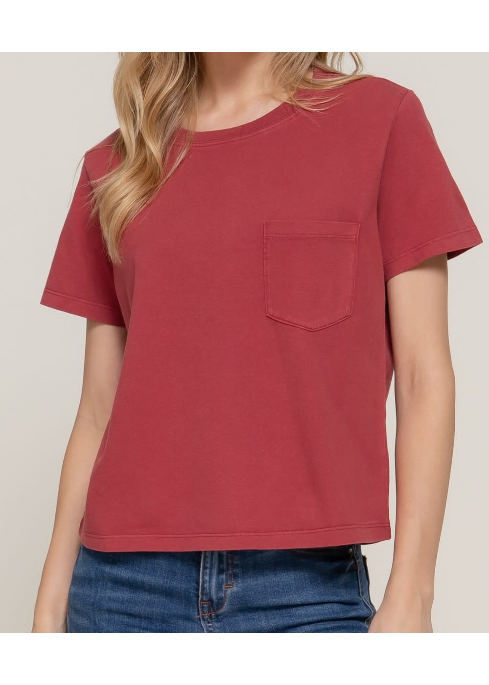 ACT13973 - SHORT SLEEVE ROUND NECK GARMENT DYE KNIT TOP