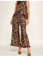 2HST4186 - ANIMAL PRINT SET - SLEEVELESS SCOOP BACK TOP, WIDE LEG RUFFLE TRIM PANT
