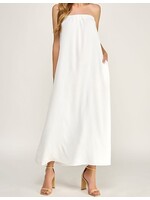2HD4172 - STRAPLESS GATHERED DETAIL CENTER BUST MAXI DRESS