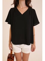 TMWN10837 - VNECK, SHOULDER PLEATS, RELAXED SHORT SLEEVE TOP