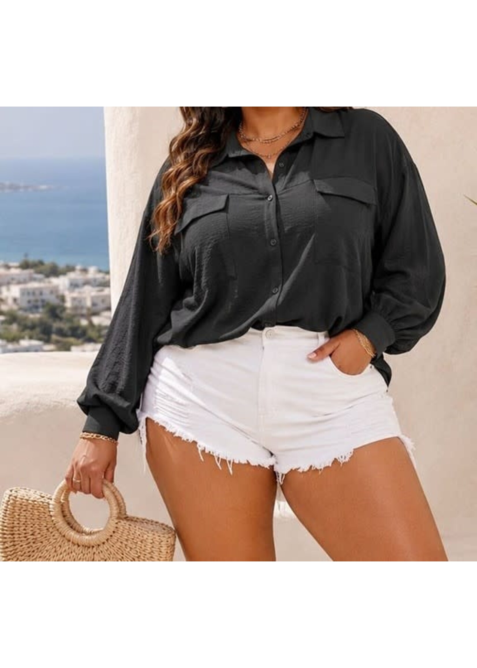 TMWN9460CX - PLUS COLLARED, FRONT BUTTON, CHEST POCKETS, LONG SLEEVE TOP