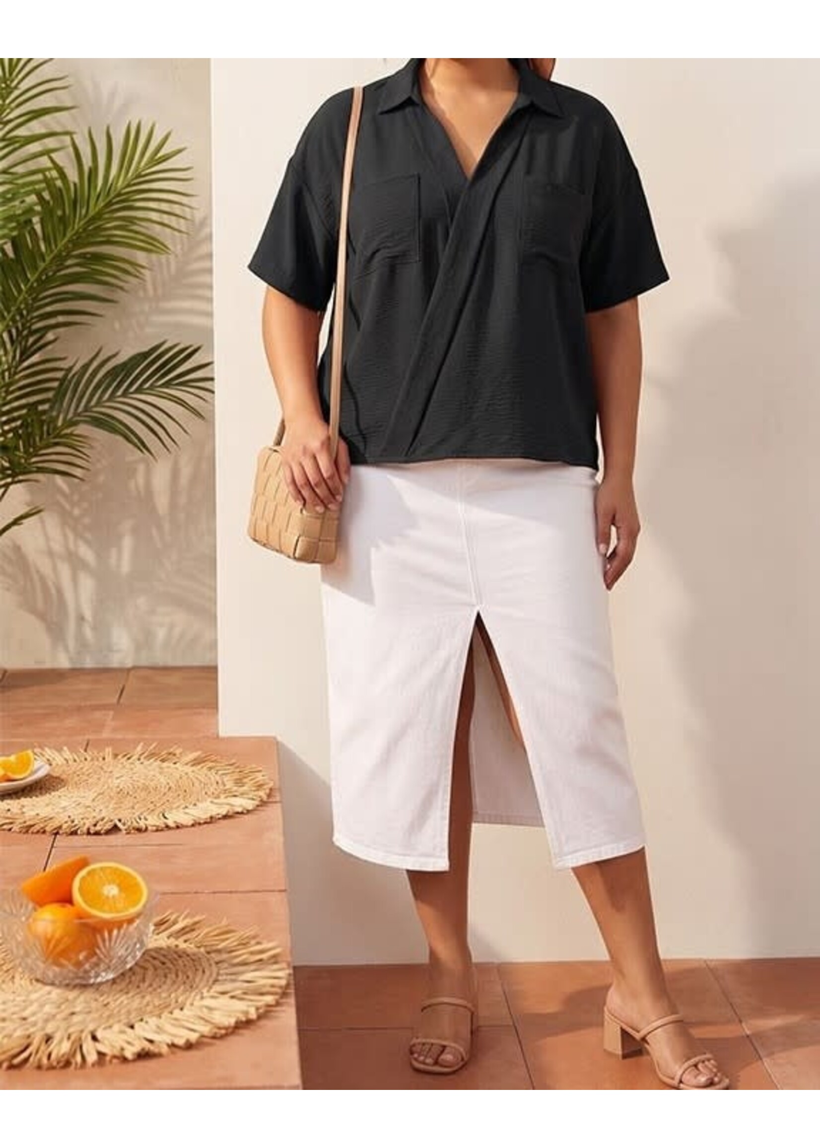 TMWN11531X - PLUS COLLARED, FRONT POCKET, SHORT SLEEVE TOP