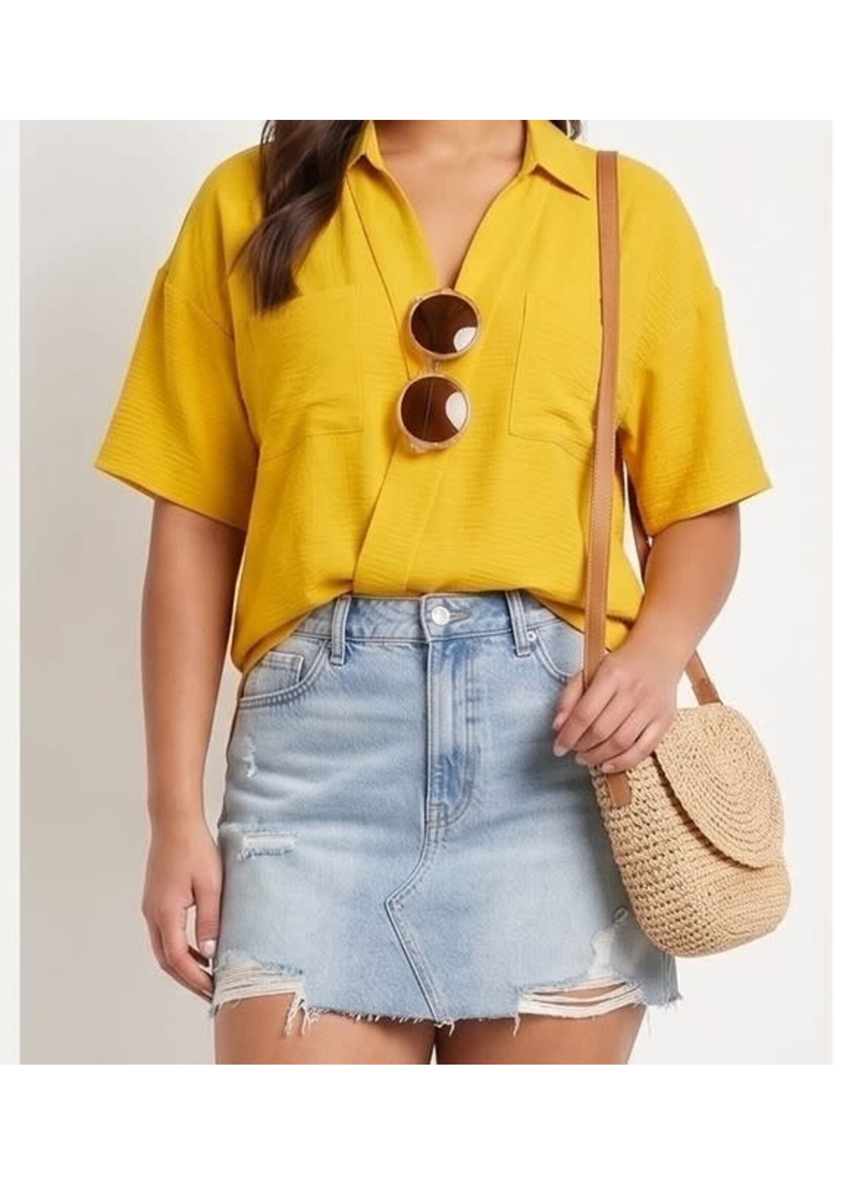 TMWN11531X - PLUS COLLARED, FRONT POCKET, SHORT SLEEVE TOP