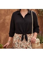TMMN4139X - PLUS COLLARED, FRONT BUTTON, TIE FRONT, LONG SLEEVE TOP