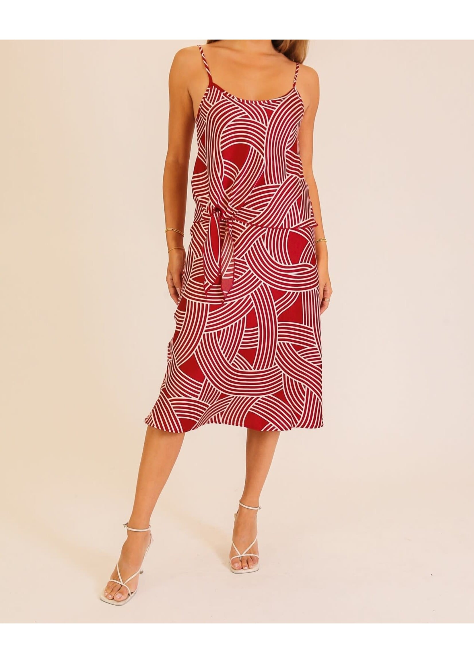 TMWN12112K35 - ABSTRACT PRINT TIE-FRONT CAMI & MIDI SKIRT
