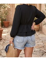 TMMN4005X - PLUS LAYERED RUFFLE PEPLUM LONG SLEEVE TOP