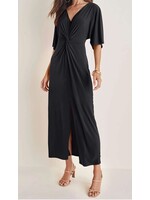 TMWD9637A -  VNECK TWIST FRONT DETAIL, CENTER SLIT MAXI DRESS