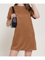 ABD15422 - SHORT SLEEVE FAUX SUEDE MINI DRESS