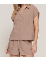 ABSET13885 - LINEN EFFECT SHORT SLEEVE TOP & SHORTS SET