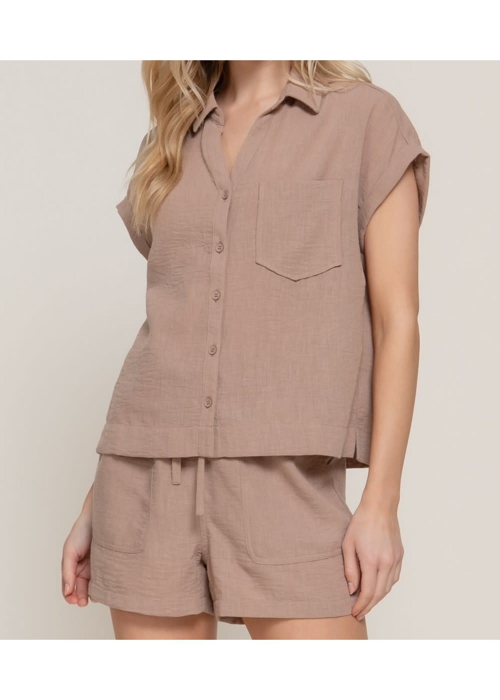 ABSET13885 - LINEN EFFECT SHORT SLEEVE TOP & SHORTS SET