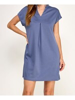 2HD4192 - SCUBA KNIT DRESS MANDARIN COLLAR FRONT PLEAT DETAIL
