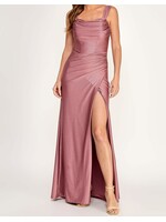 LEN3123 - METALLIC SATIN PLEATED TOP BODICE W/SIDE RUSCHING & SIDE SLIT
