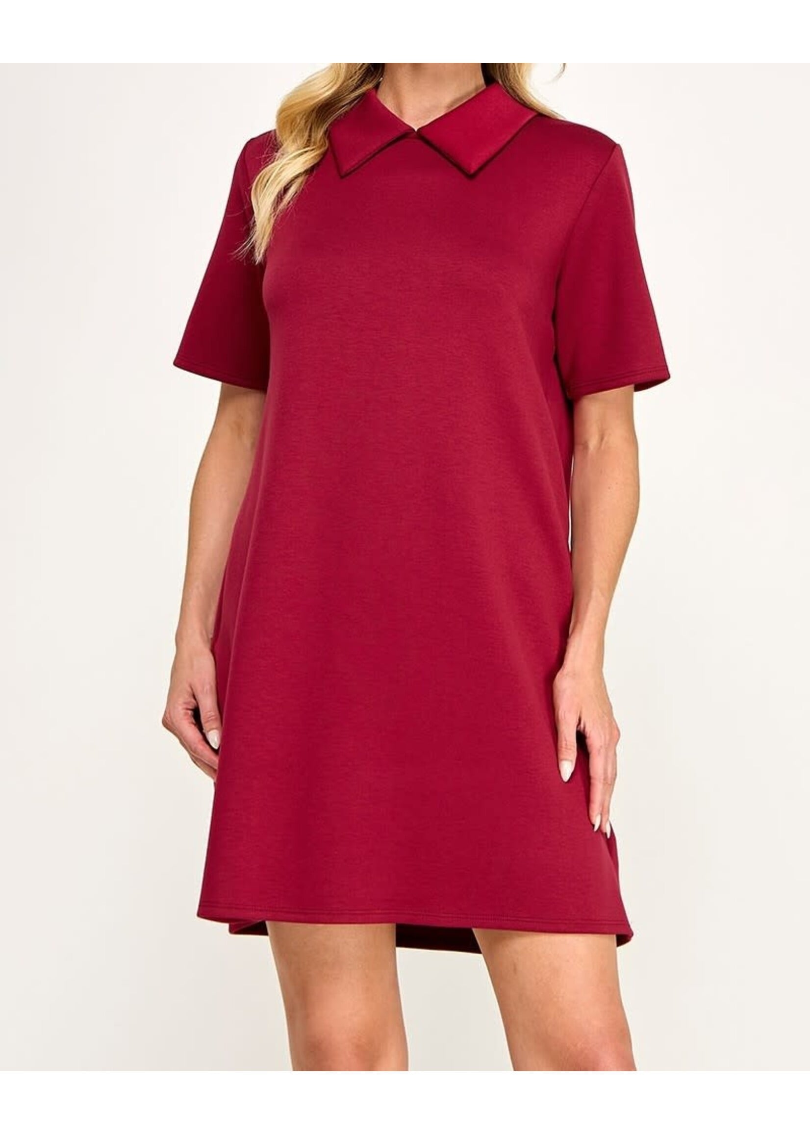 2HD4213 - SCUBA KNIT COLLARED SHIFT DRESS