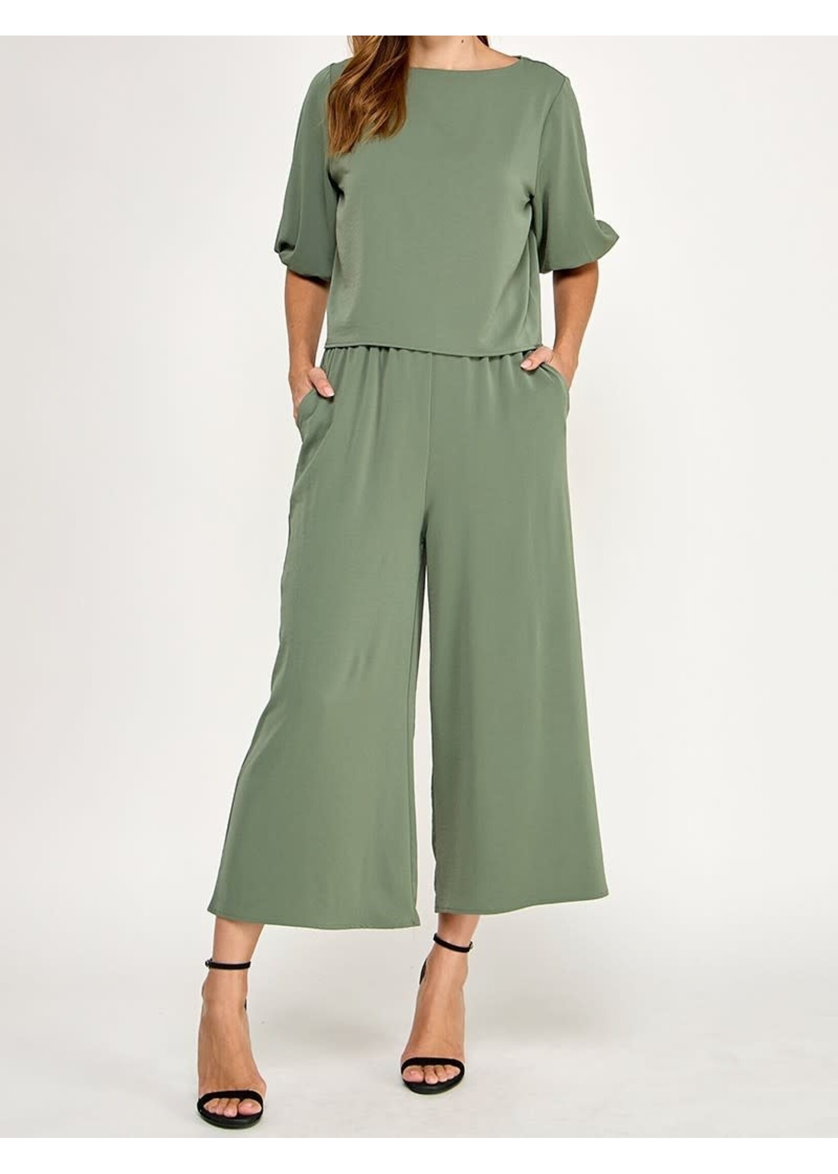 2HST4214 - SOLID DUBAI SET BOAT NECKLINE TOP & HIGH WAISTED CULOTTE PANTS