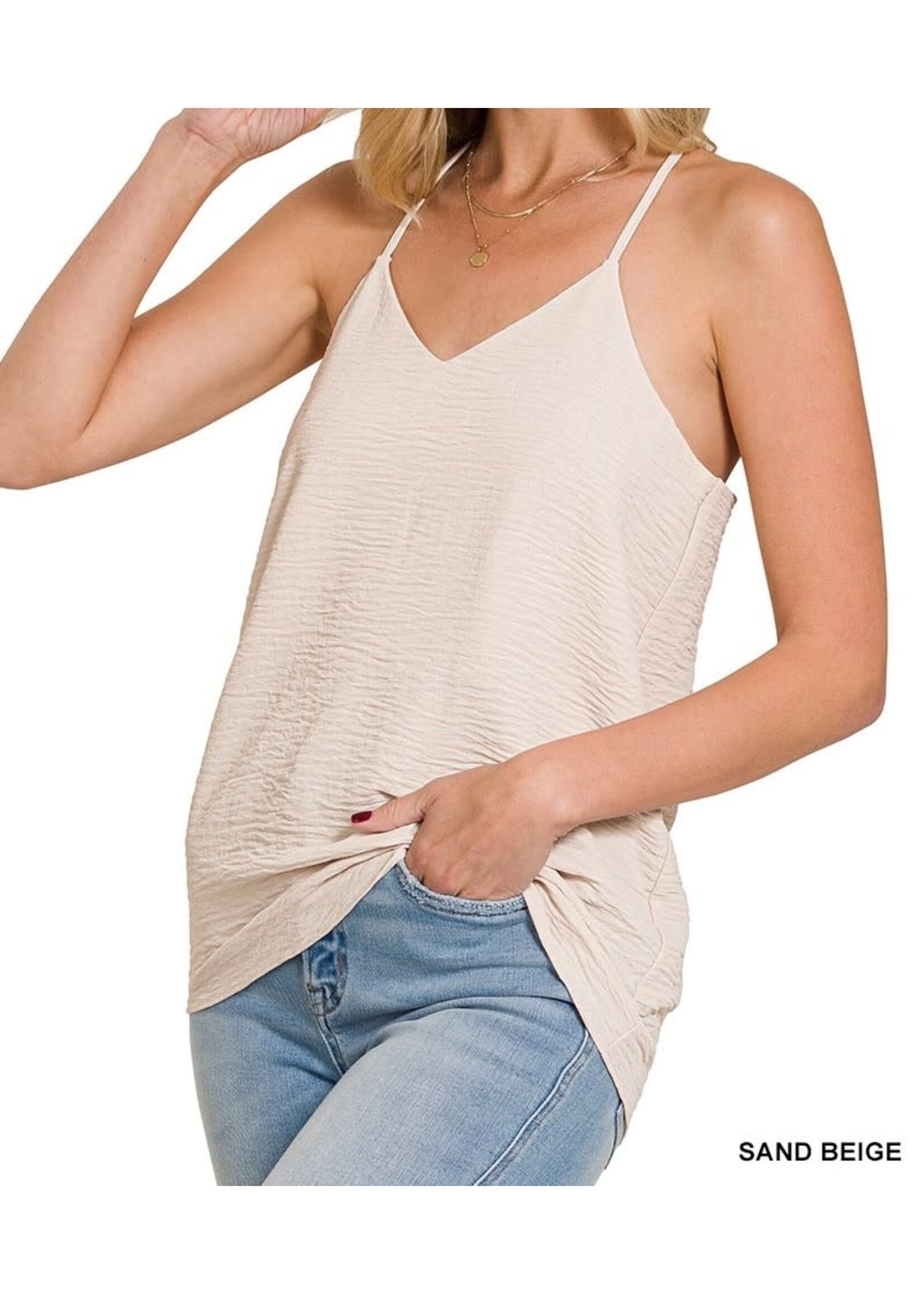 ZNQT1266Y - WOVEN AIRFLOW VNECK CAMI TOP