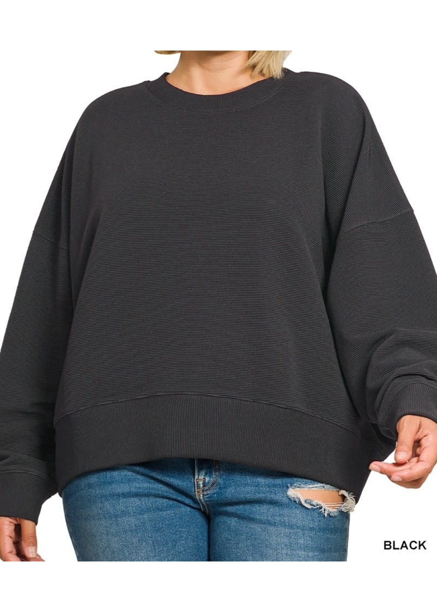 ZNHRT2525X5 - PLUS RIBBED BALLOON SLEEVE PULLOVER TOP