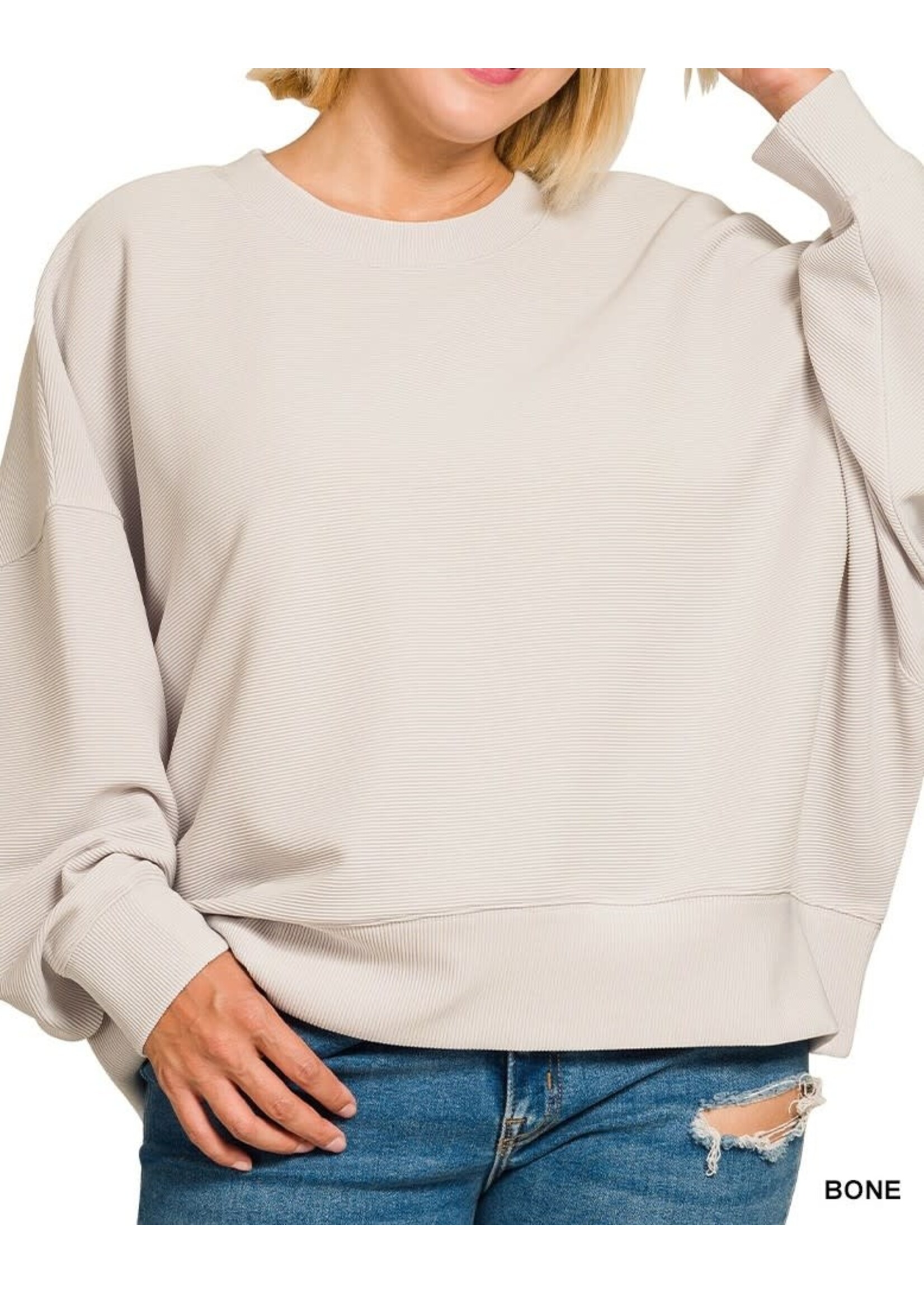 ZNHRT2525X5 - PLUS RIBBED BALLOON SLEEVE PULLOVER TOP