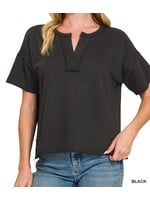 ZNTT5397Y - FRENCH TERRY SPLIT NECK EXPOSED SEAM TOP