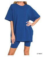 ZNCTCP3355X5 - PLUS COTTON ROUND NECK  TOP & BIKER SHORT SET