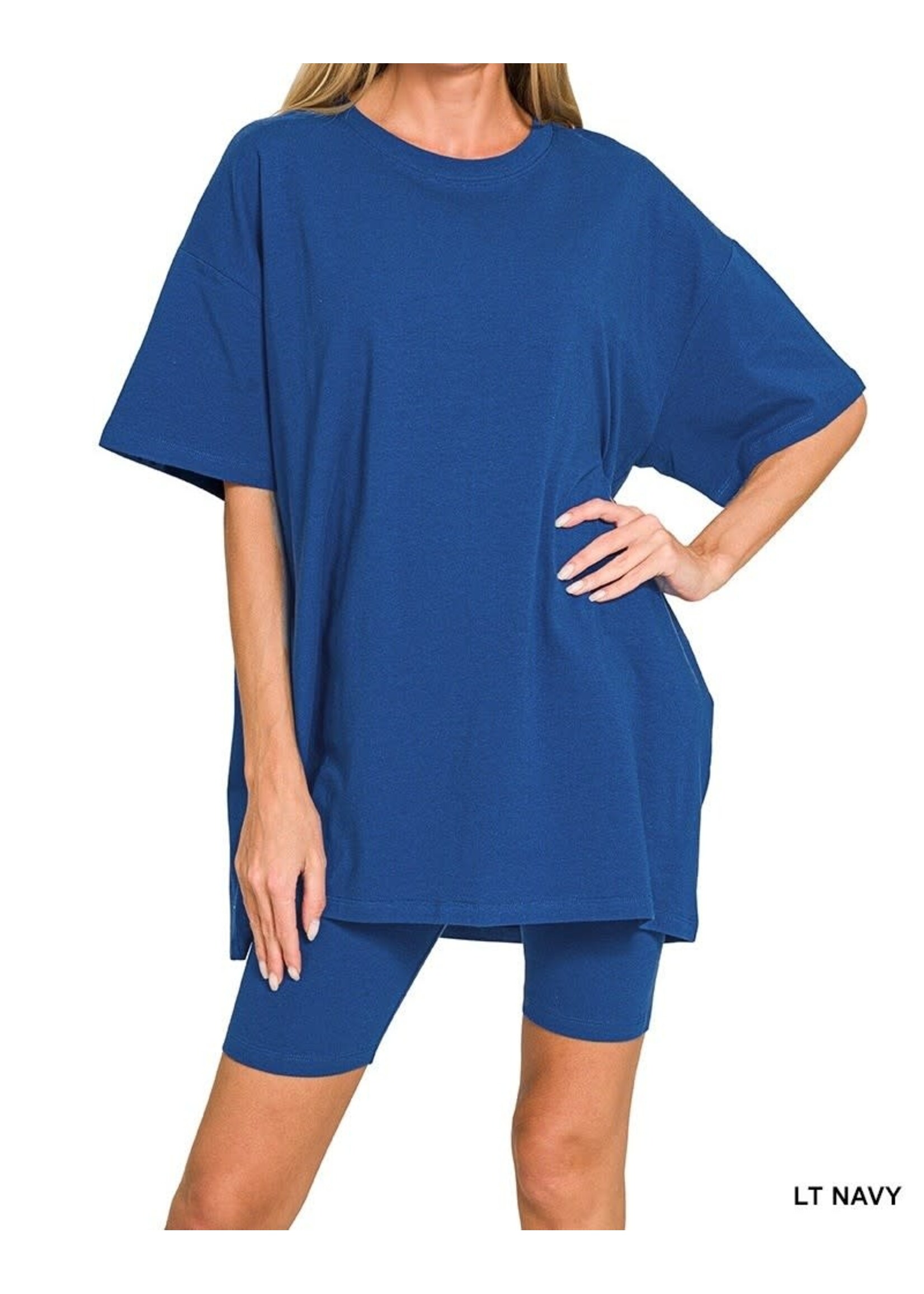 ZNCTCP3355X5 - PLUS COTTON ROUND NECK  TOP & BIKER SHORT SET