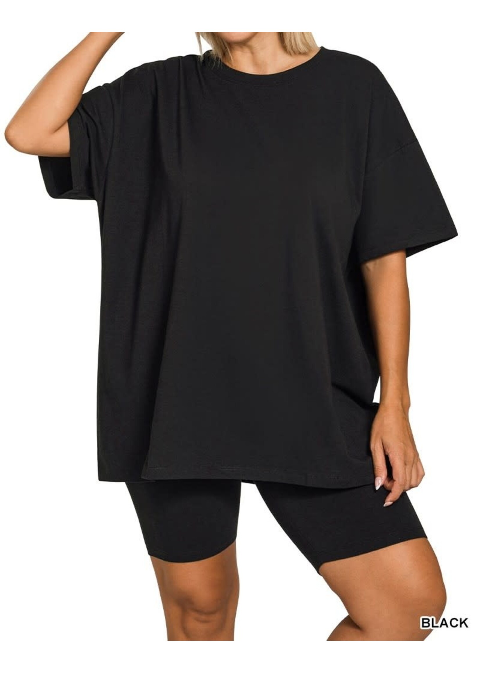 ZNCTCP3355X5 - PLUS COTTON ROUND NECK  TOP & BIKER SHORT SET