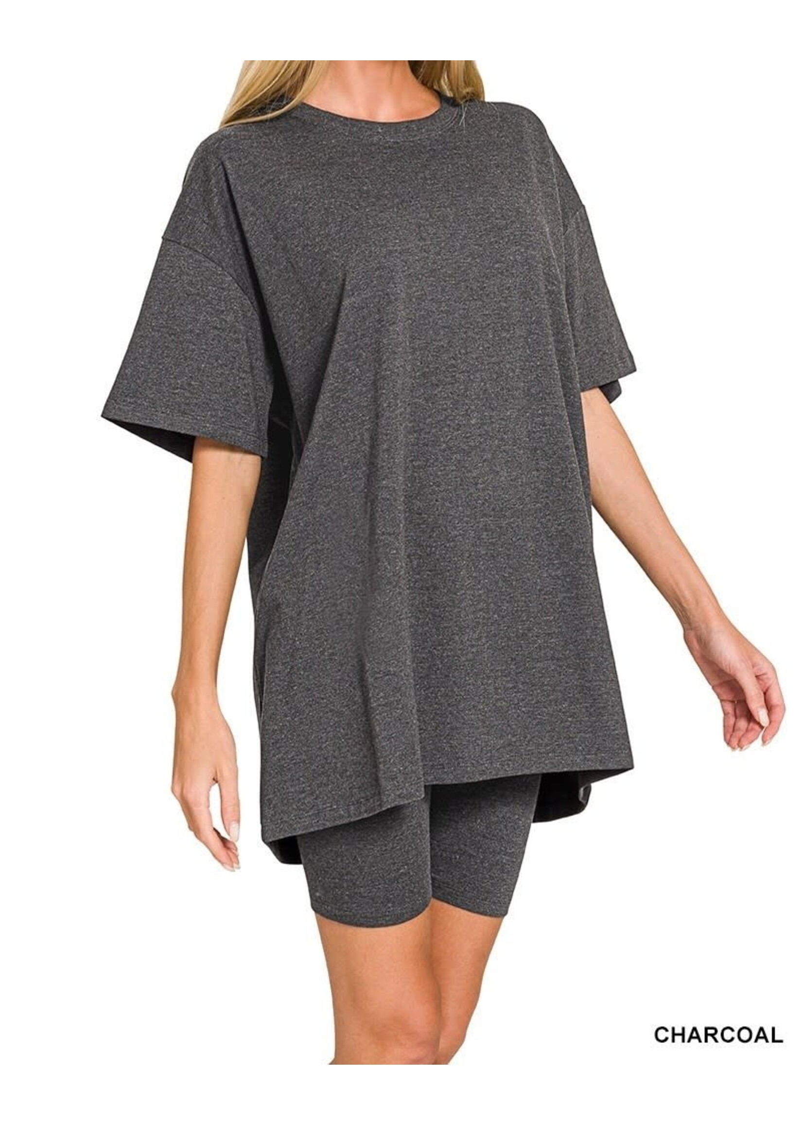 ZNCTCP3355X5 - PLUS COTTON ROUND NECK  TOP & BIKER SHORT SET