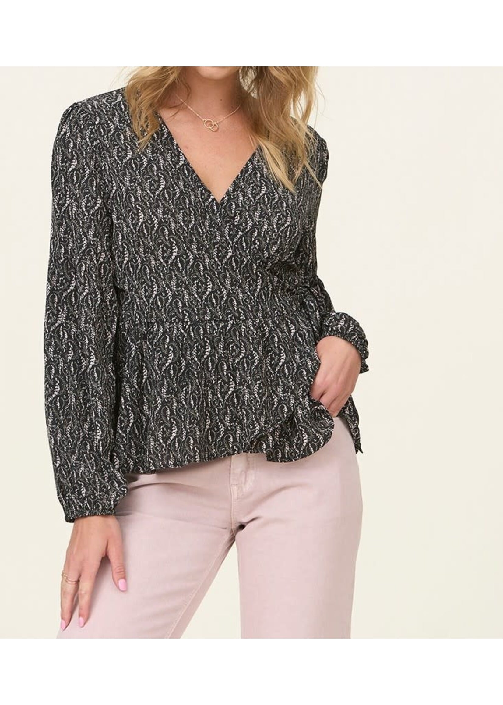 TNRIT83240 - LONG SLEEVE WRAP PEPLUM TOP